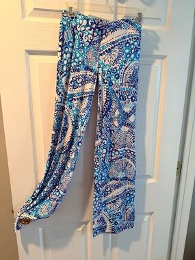 Lilly Pulitzer Blue & White Paisley-Print Wide-Leg Pants